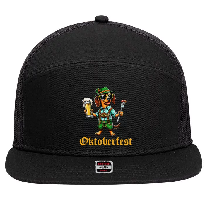 Funny Oktoberfest German Dachshund Weiner Dog Beer Lover Gift 7 Panel Mesh Trucker Snapback Hat