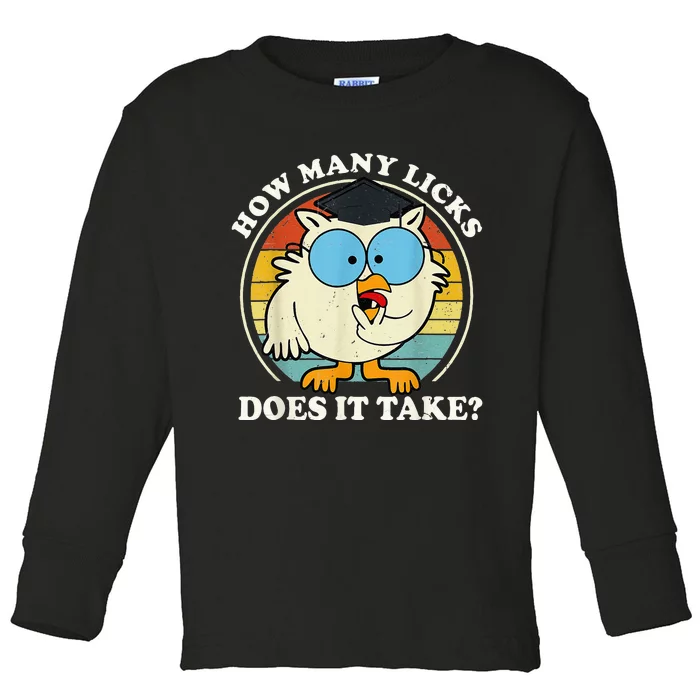 Funny Owl How Many Licks Does It Take Toddler Long Sleeve Shirt