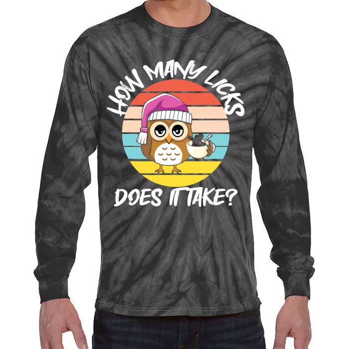 Funny Owl How Many Licks Does It Take Retro Vintage Tie-Dye Long Sleeve Shirt