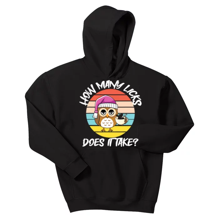 Funny Owl How Many Licks Does It Take Retro Vintage Kids Hoodie