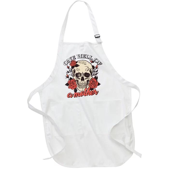 Floral One Hell Of A Mother Skeleton Skull Flower Full-Length Apron With Pocket