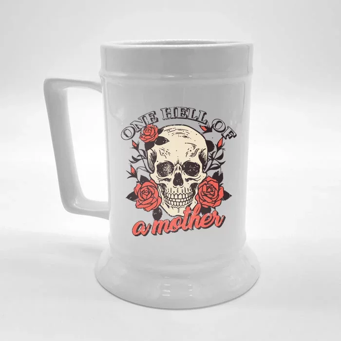 Floral One Hell Of A Mother Skeleton Skull Flower Front & Back Beer Stein