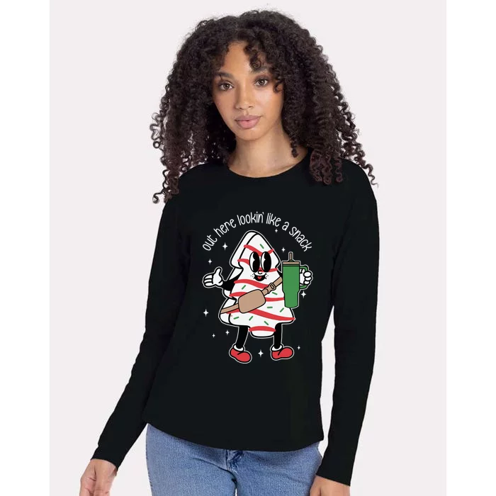 Funny Out Here Lookin Like A Snack Christmas Cake Retro Gift Womens Cotton Relaxed Long Sleeve T-Shirt