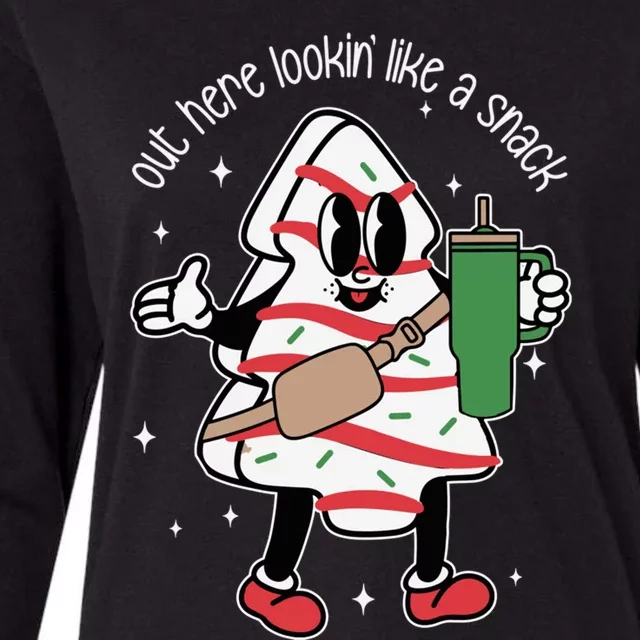 Funny Out Here Lookin Like A Snack Christmas Cake Retro Gift Womens Cotton Relaxed Long Sleeve T-Shirt