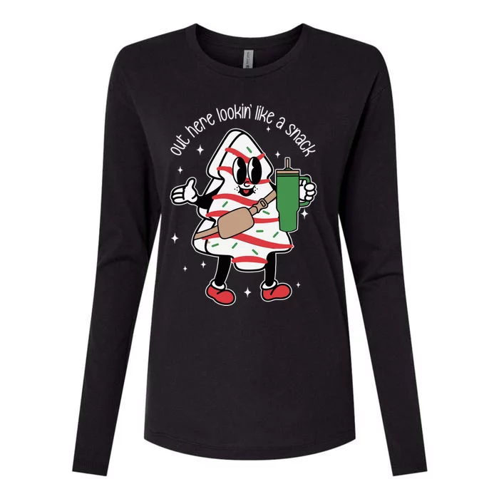 Funny Out Here Lookin Like A Snack Christmas Cake Retro Gift Womens Cotton Relaxed Long Sleeve T-Shirt