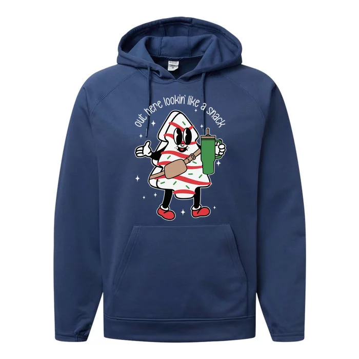 Funny Out Here Lookin Like A Snack Christmas Cake Retro Gift Performance Fleece Hoodie