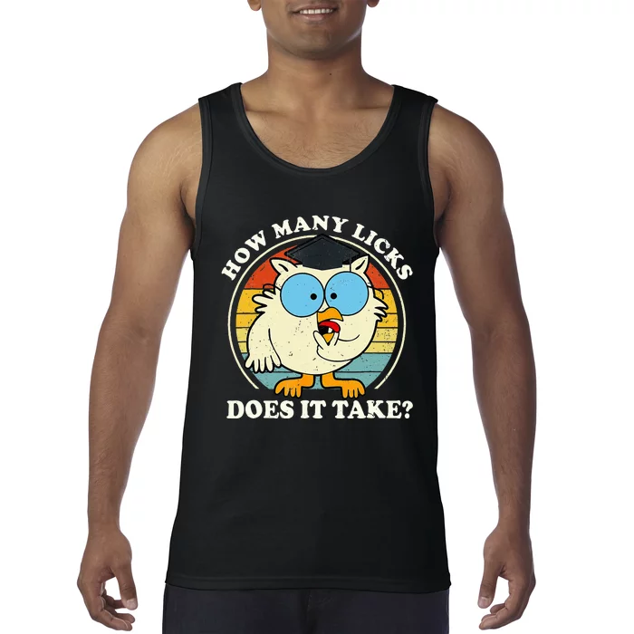 Funny Owl How Many Licks Does It Take Retro Vintage Tank Top