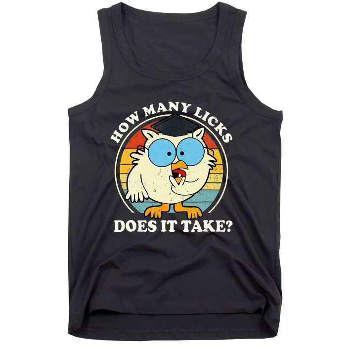 Funny Owl How Many Licks Does It Take Retro Vintage Tank Top