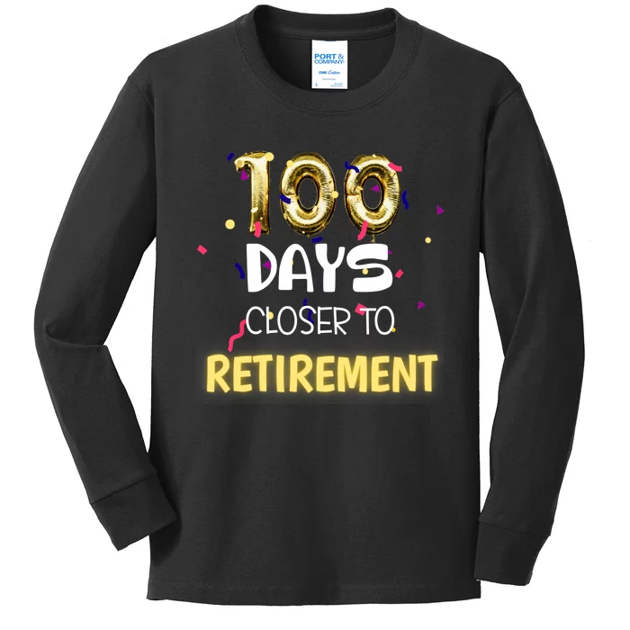 Funny One Hundred Days Closer to Retirement Cute Celebration Kids Long Sleeve Shirt