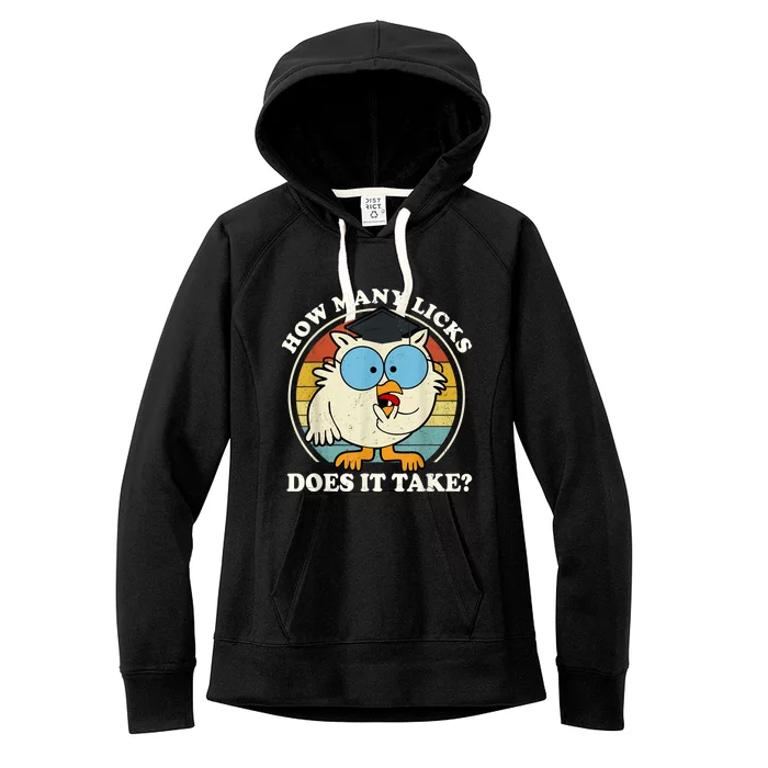 Funny Owl How Many Licks Does It Take Retro Vintage Women's Fleece Hoodie