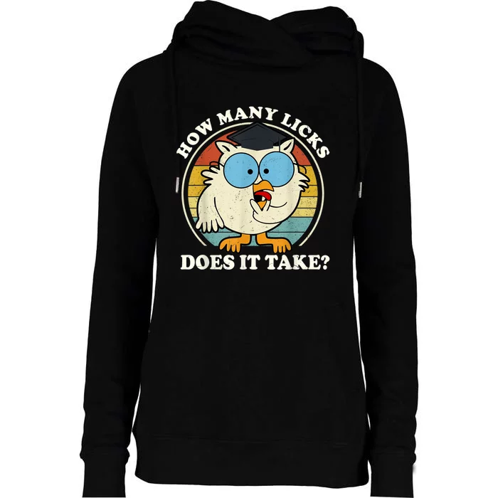 Funny Owl How Many Licks Does It Take Retro Vintage Womens Funnel Neck Pullover Hood