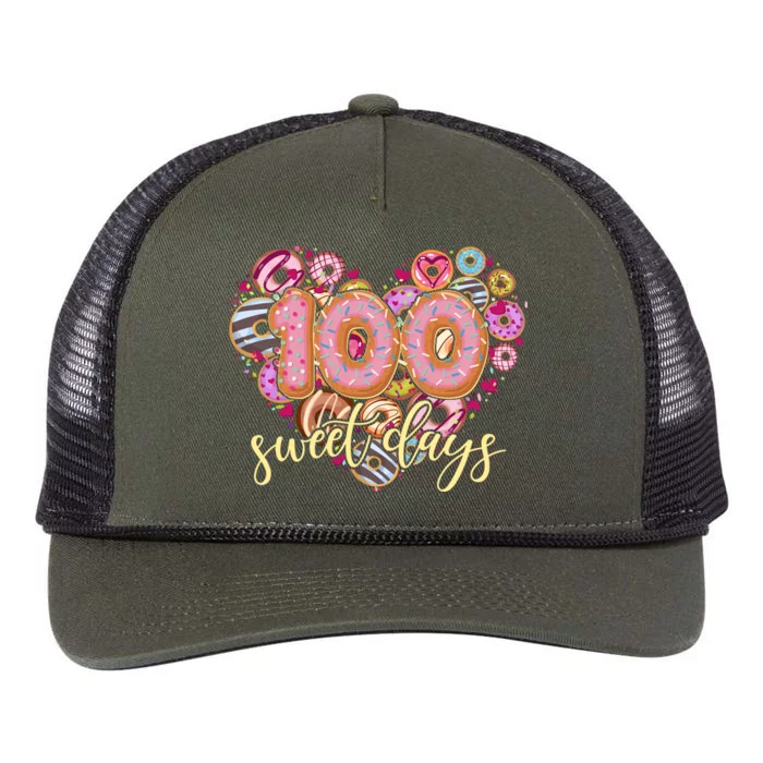 Funny One Hundred 100 Sweet Days Of School Donuts Retro Rope Trucker Hat Cap