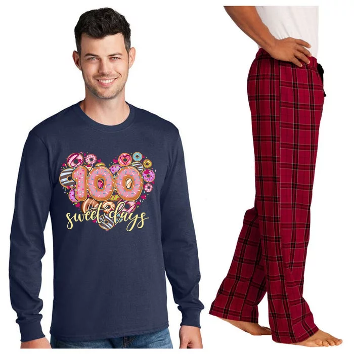 Funny One Hundred 100 Sweet Days Of School Donuts Long Sleeve Pajama Set