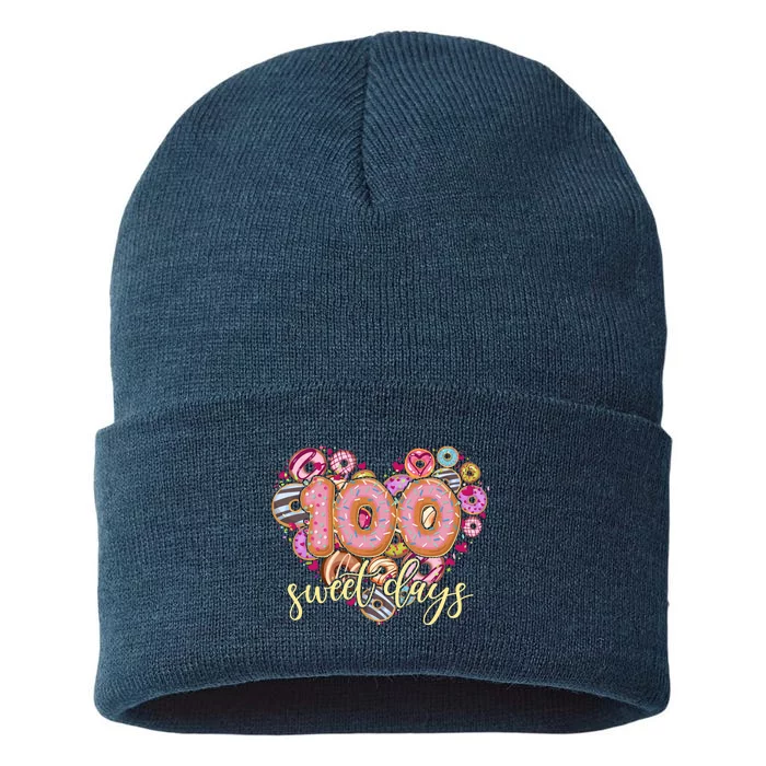 Funny One Hundred 100 Sweet Days Of School Donuts Sustainable Knit Beanie