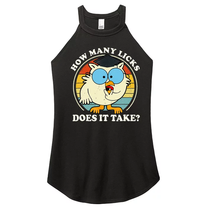 Funny Owl How Many Licks Does It Take Retro Vintage Women’s Perfect Tri Rocker Tank