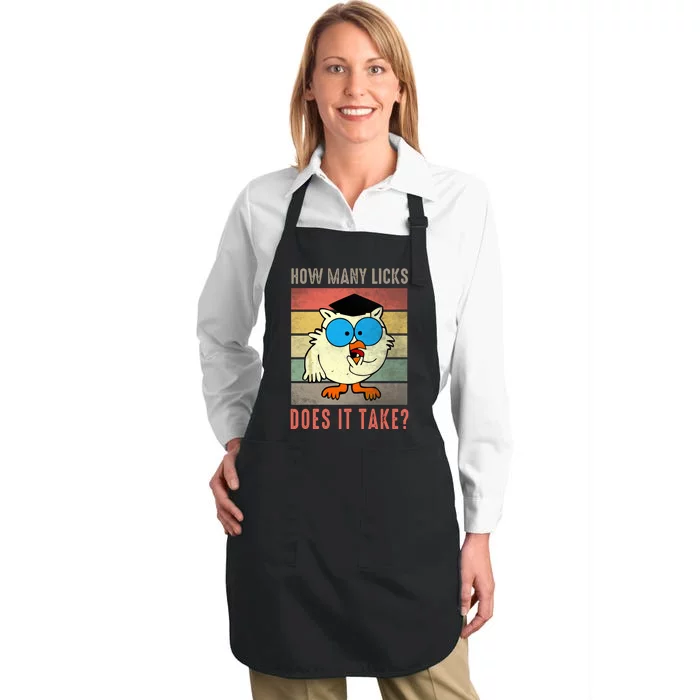 Funny Owl How Many Licks Does It Take Retro Vintage Full-Length Apron With Pocket