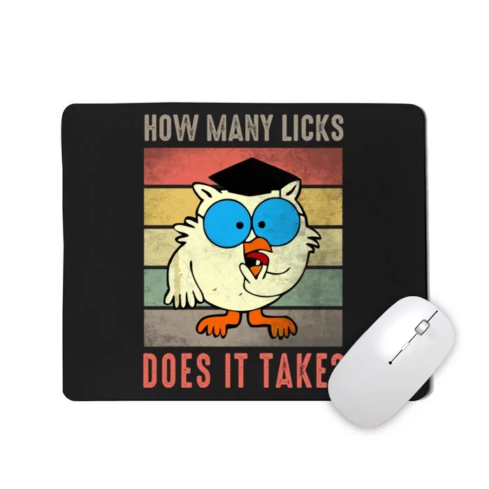 Funny Owl How Many Licks Does It Take Retro Vintage Mousepad