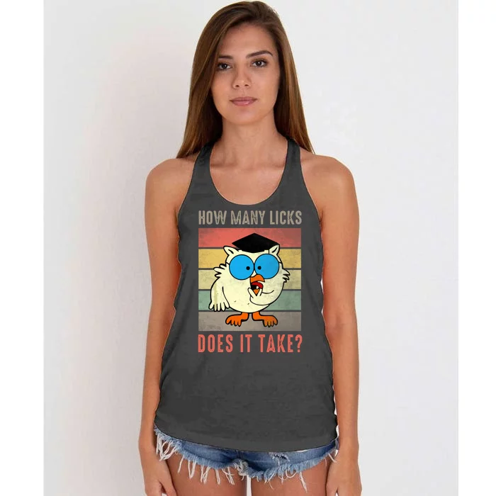 Funny Owl How Many Licks Does It Take Retro Vintage Women's Knotted Racerback Tank