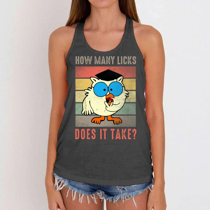 Funny Owl How Many Licks Does It Take Retro Vintage Women's Knotted Racerback Tank