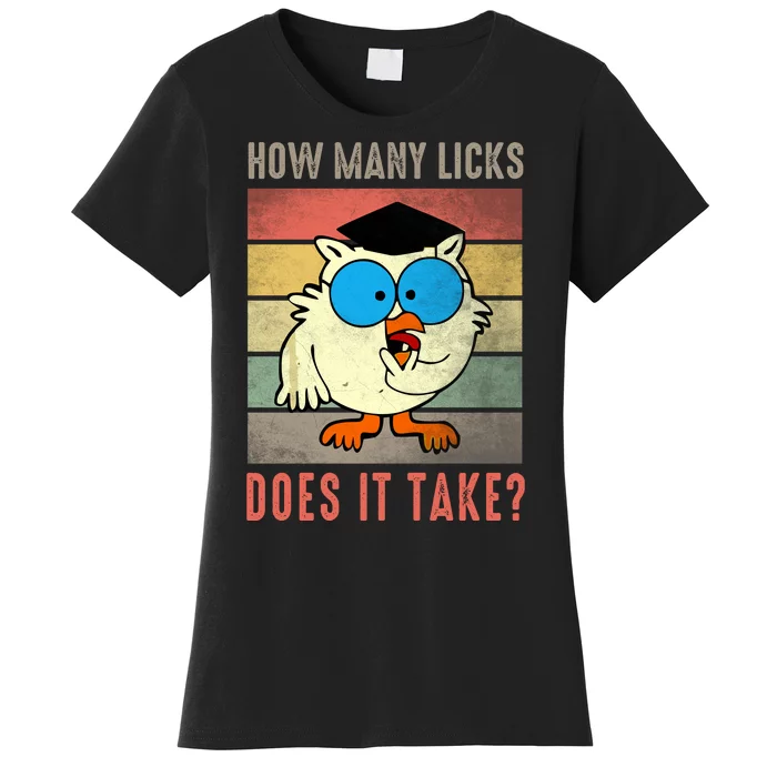 Funny Owl How Many Licks Does It Take Retro Vintage Women's T-Shirt