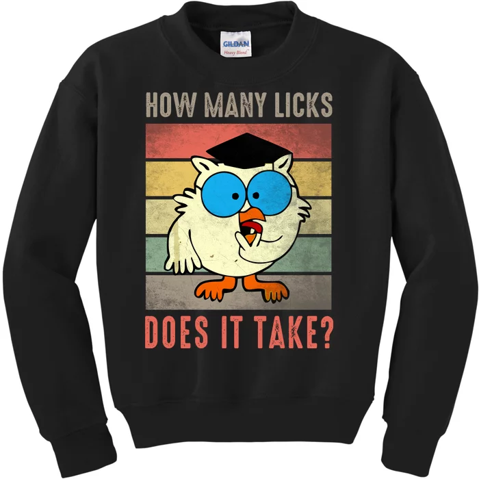 Funny Owl How Many Licks Does It Take Retro Vintage Kids Sweatshirt