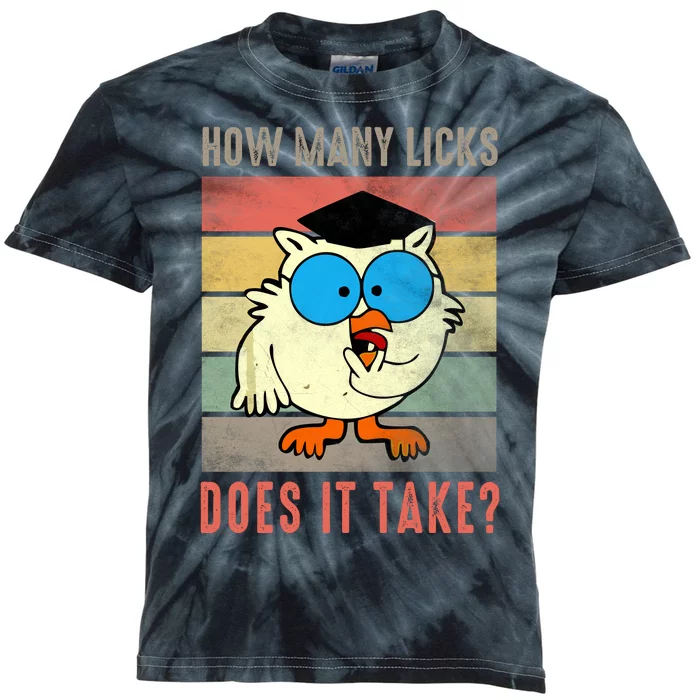 Funny Owl How Many Licks Does It Take Retro Vintage Kids Tie-Dye T-Shirt