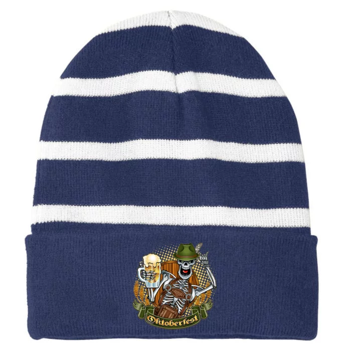 Funny Oktoberfest Halloween Skeleton Striped Beanie with Solid Band