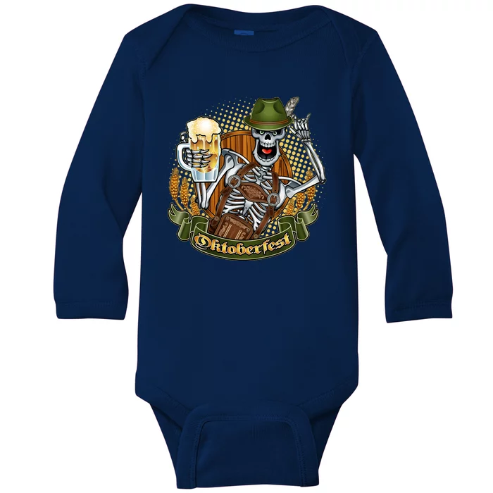 Funny Oktoberfest Halloween Skeleton Baby Long Sleeve Bodysuit