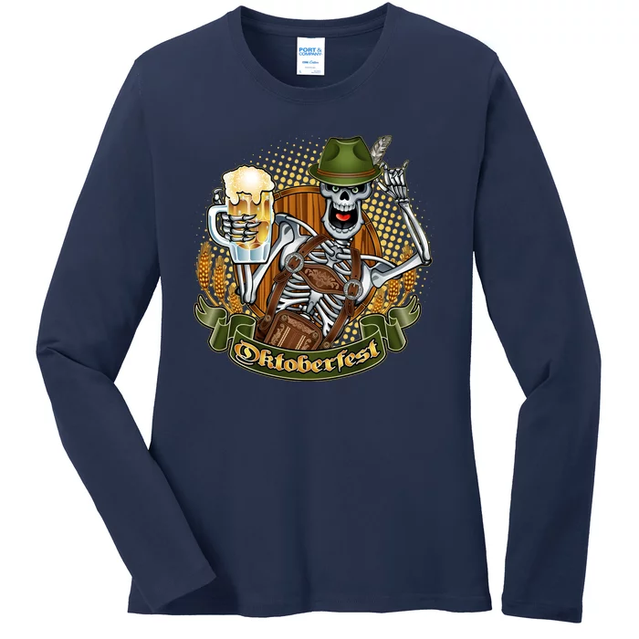 Funny Oktoberfest Halloween Skeleton Ladies Long Sleeve Shirt