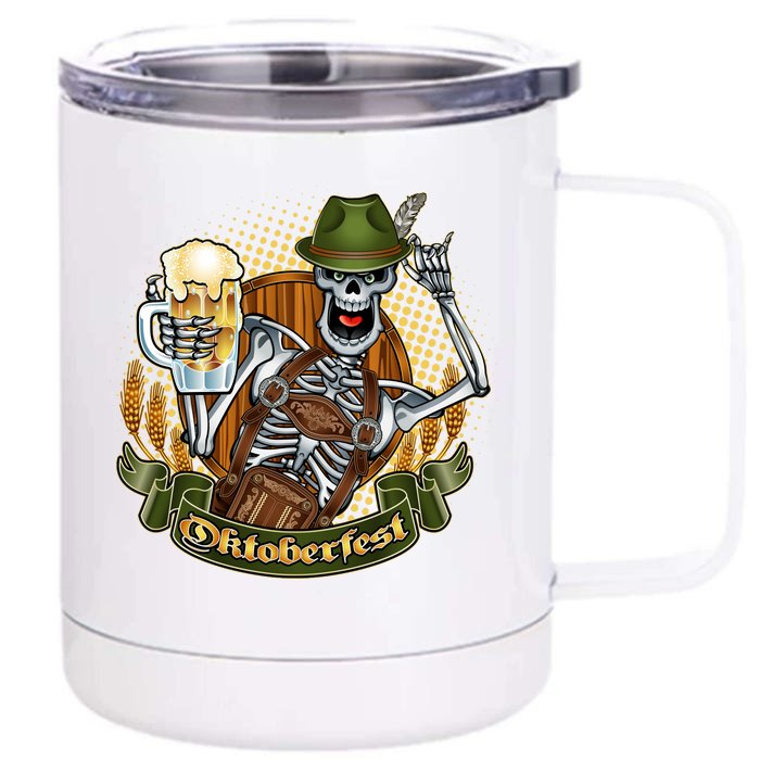 Funny Oktoberfest Halloween Skeleton Front & Back 12oz Stainless Steel Tumbler Cup