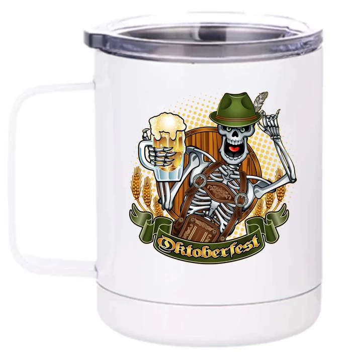 Funny Oktoberfest Halloween Skeleton Front & Back 12oz Stainless Steel Tumbler Cup