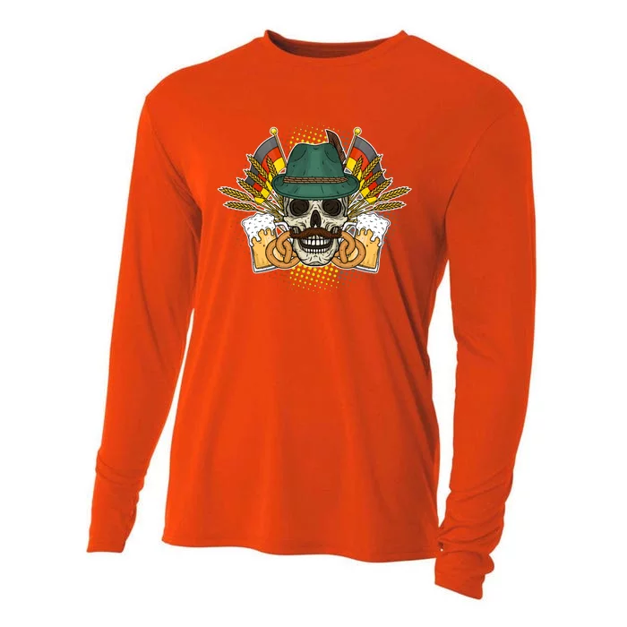 Funny Oktoberfest Halloween Skull Cooling Performance Long Sleeve Crew