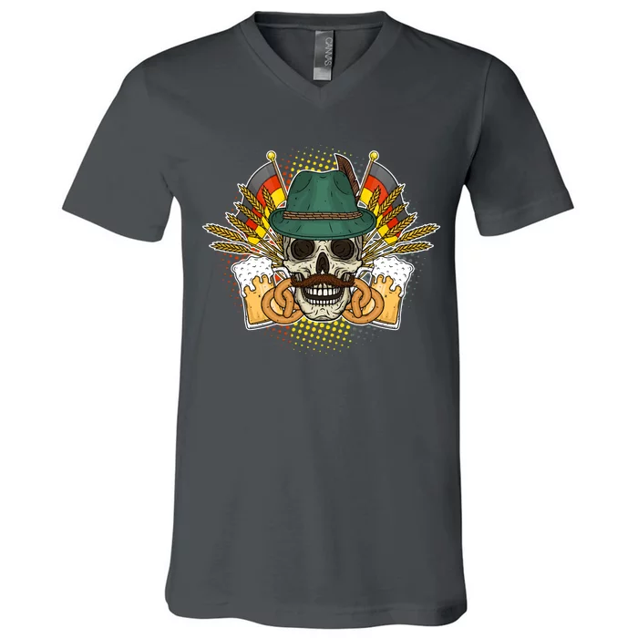 Funny Oktoberfest Halloween Skull V-Neck T-Shirt