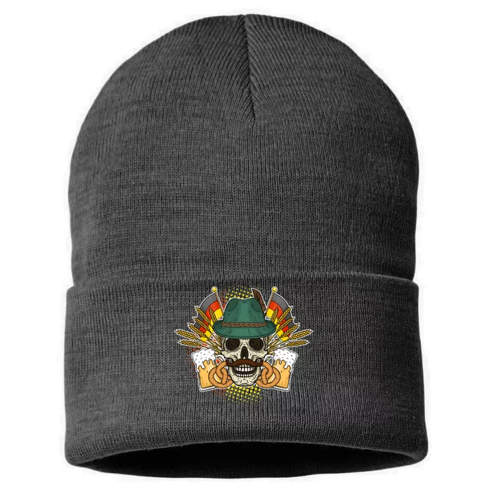 Funny Oktoberfest Halloween Skull Sustainable Knit Beanie