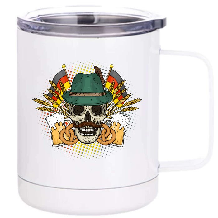 Funny Oktoberfest Halloween Skull Front & Back 12oz Stainless Steel Tumbler Cup