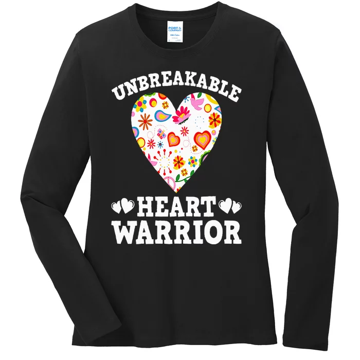 Funny Open Heart Surgery Bypass Unbreakable Heart Warrior Ladies Long Sleeve Shirt