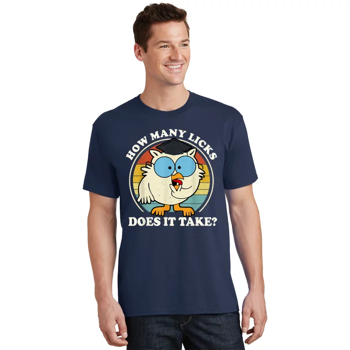 Funny Owl How Many Licks Does It Take Retro Vintage T-Shirt