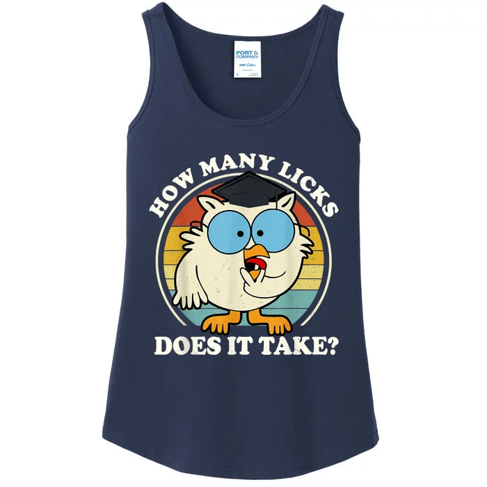 Funny Owl How Many Licks Does It Take Retro Vintage Ladies Essential Tank