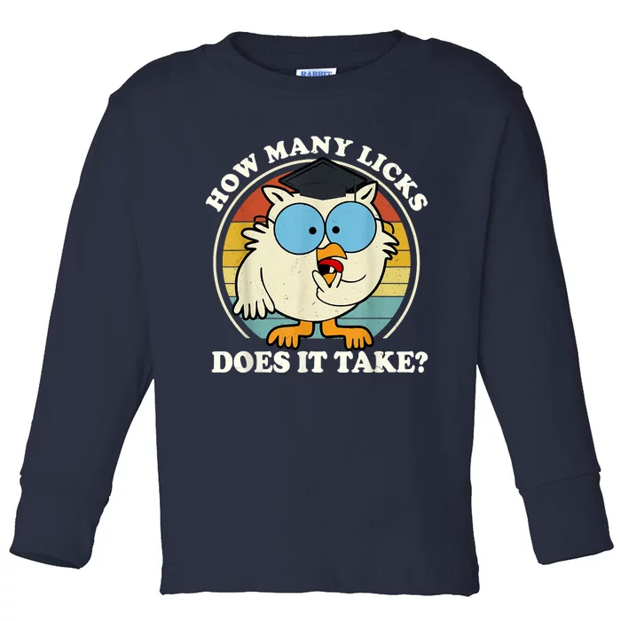 Funny Owl How Many Licks Does It Take Retro Vintage Toddler Long Sleeve Shirt