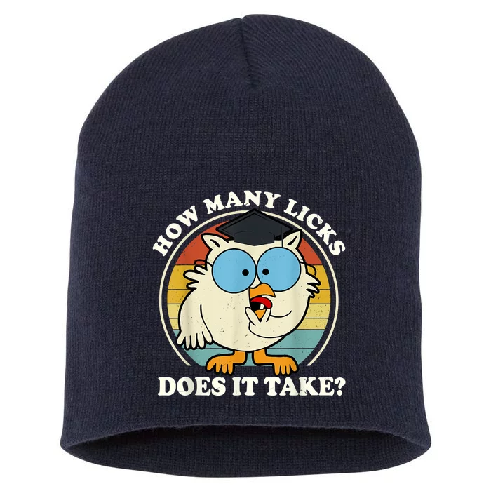 Funny Owl How Many Licks Does It Take Retro Vintage Short Acrylic Beanie