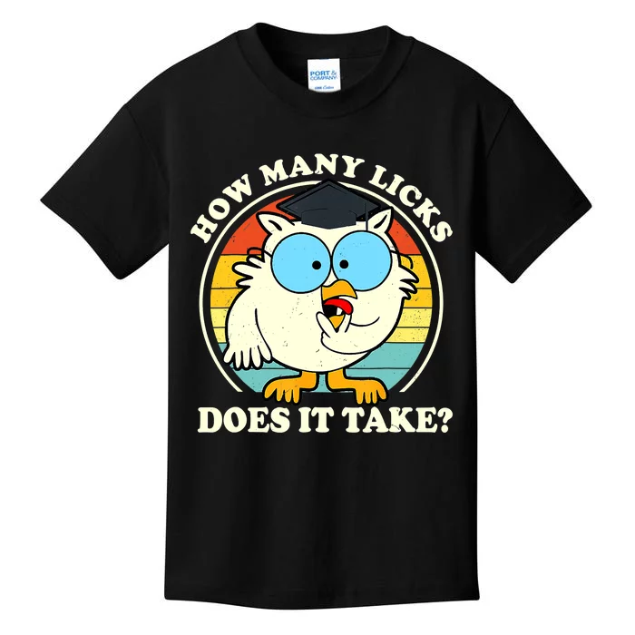 Funny Owl How Many Licks Does It Take Retro Vintage Kids T-Shirt