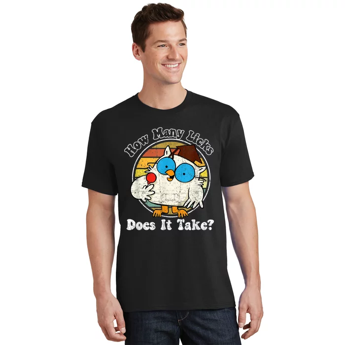 Funny Owl How Many Licks Does It Take Retro Vintage T-Shirt