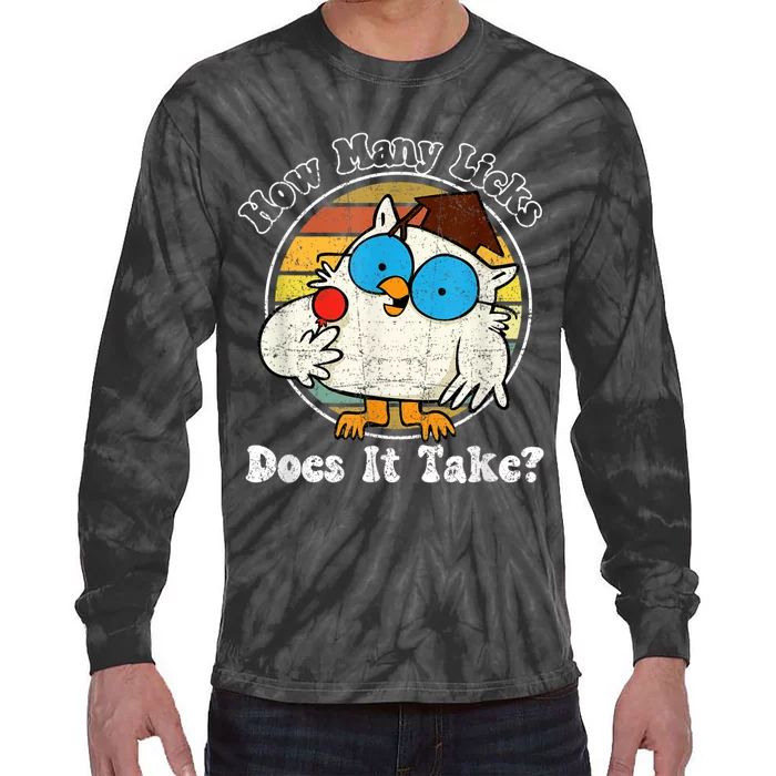 Funny Owl How Many Licks Does It Take Retro Vintage Tie-Dye Long Sleeve Shirt