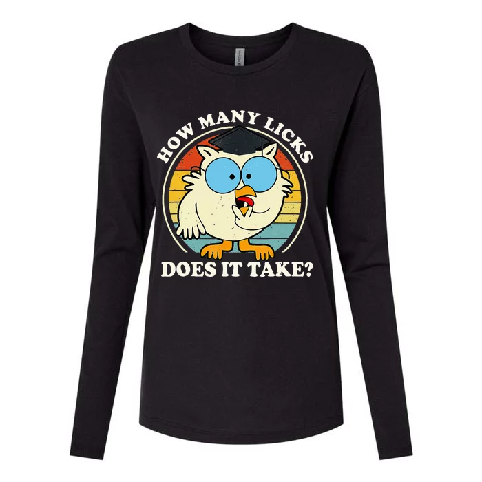 Funny Owl How Many Licks Does It Take Retro Vintage Womens Cotton Relaxed Long Sleeve T-Shirt