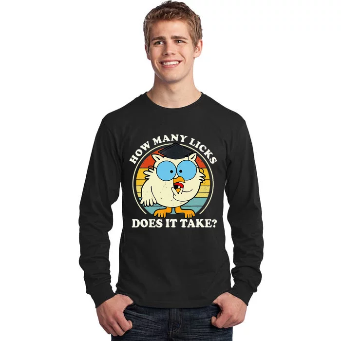 Funny Owl How Many Licks Does It Take Retro Vintage Tall Long Sleeve T-Shirt