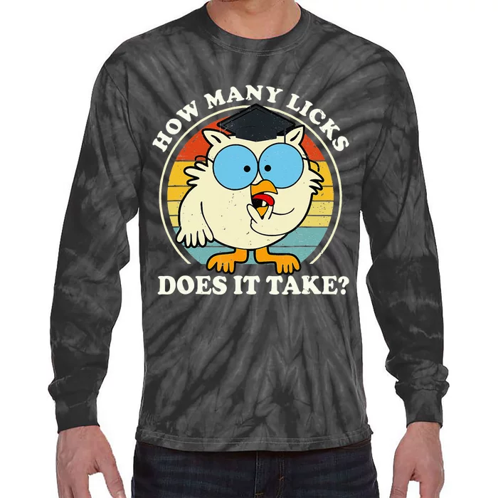 Funny Owl How Many Licks Does It Take Retro Vintage Tie-Dye Long Sleeve Shirt