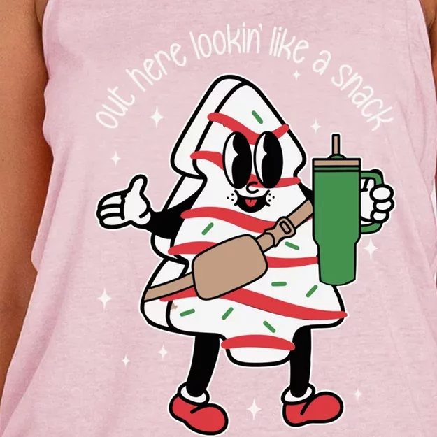 Funny Out Here Lookin Like A Snack Christmas Cake Retro Funny Gift Women's Knotted Racerback Tank