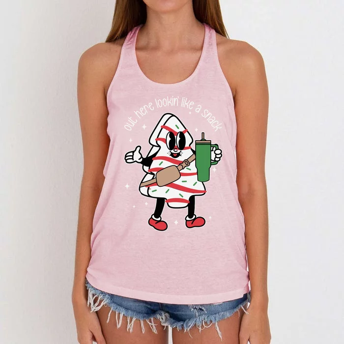 Funny Out Here Lookin Like A Snack Christmas Cake Retro Funny Gift Women's Knotted Racerback Tank