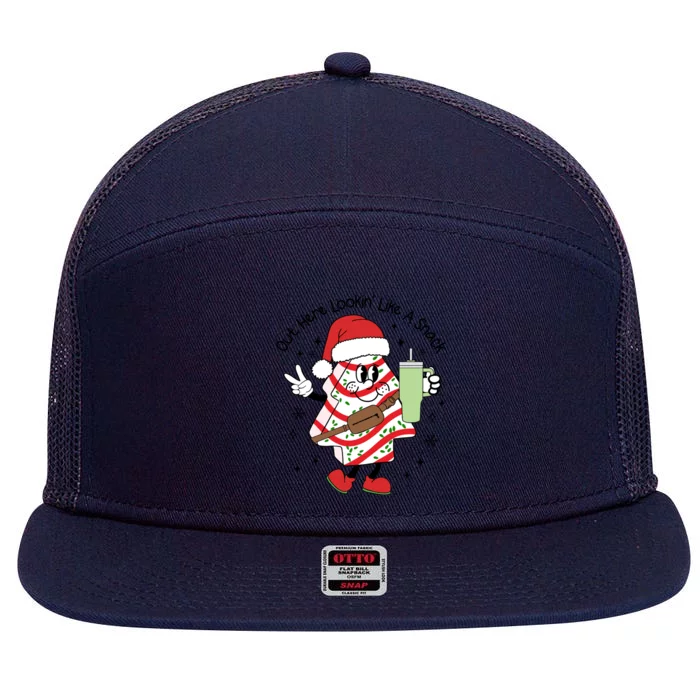 Funny Out Here Lookin Like A Snack Christmas Tree Cake Xmas Gift 7 Panel Mesh Trucker Snapback Hat