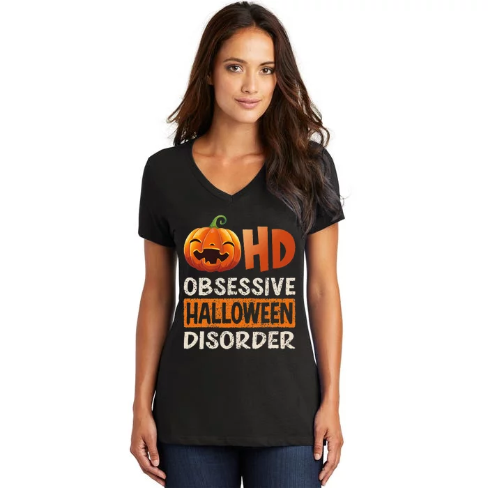 Funny Obsessive Halloween Disorder OHD Pumpkin Costume Women's V-Neck T-Shirt